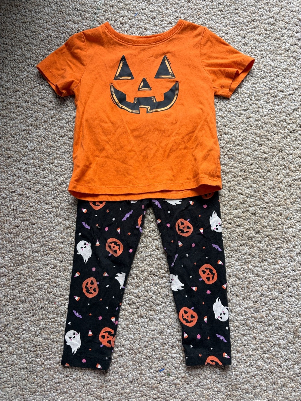 wonder nation Orange Pumpkin Face Tee with Black Halloween Leggings